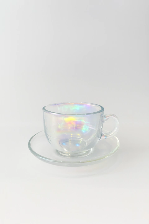 Kit 4 uni - Xícara de Chá com Pires Nice de Vidro 150ml Rainbow - comprar online