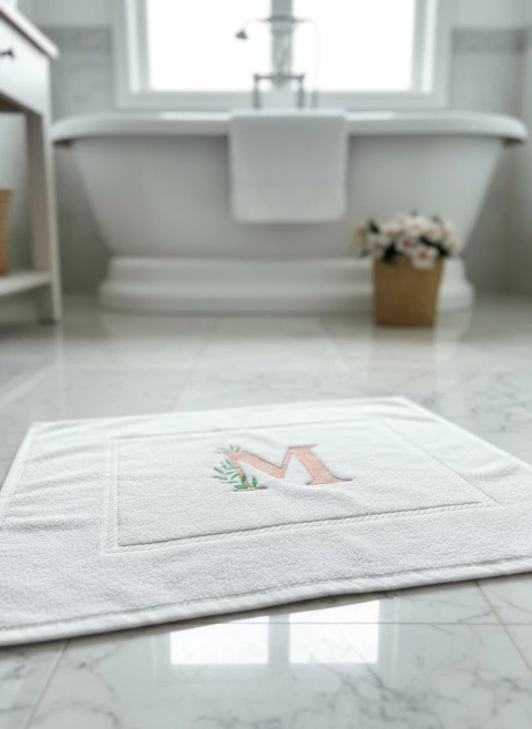 Toalha de Piso Fio Penteado 100% Algodão c/ bordado personalizado - Monograma + Ramo - (cópia) - comprar online