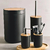 Kit De Banheiro Lixeira Saboneteira Preto Com Bambu 4 Peças - comprar online