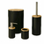Kit Banheiro Lavabo Conjunto Acessórios lixeira escova 6 Peças Bambu Luxo Preto/Branco