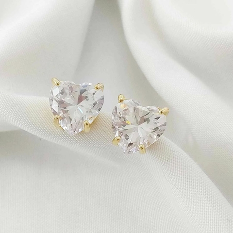 Brinco Coração Cristal - Banhado Ouro 18k - Antialérgico