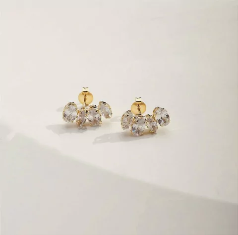 Brinco Orquidea - Banhado Ouro 18k - Cristal - Antialérgico