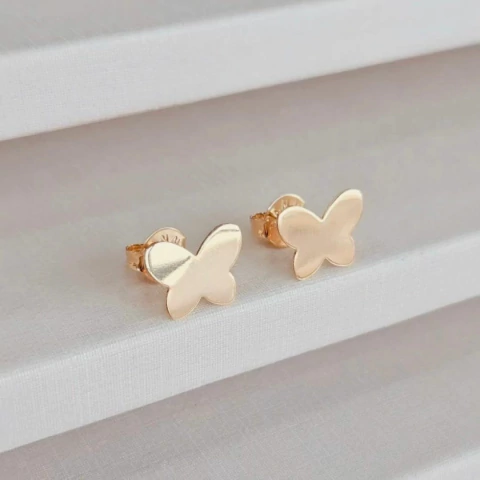 Brinco Borboleta Lisa - Banhado Ouro 18k - Antialérgico