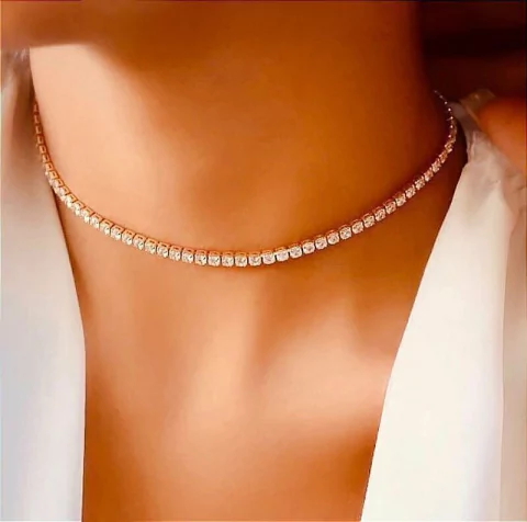 Choker Diamond - Banhado Ouro 18k - Cristal - Antialérgico