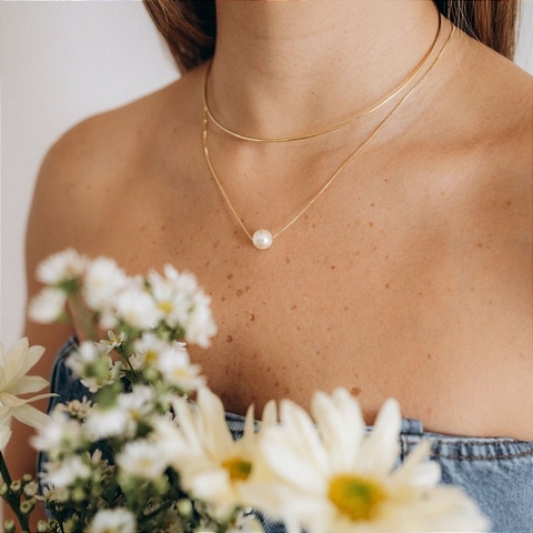 Colar de Perola M - Banhado Ouro 18k - Antialérgico
