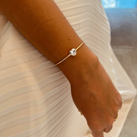 Bracelete Coração Cristal - Banhado Ouro 18k - Antialérgico
