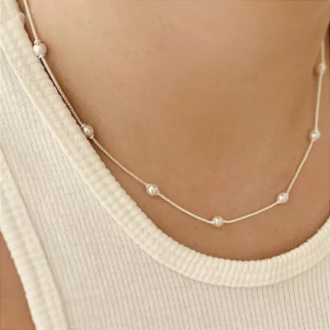 Colar Enjoy - Banhado Prata 925 - Perola - Antialérgico