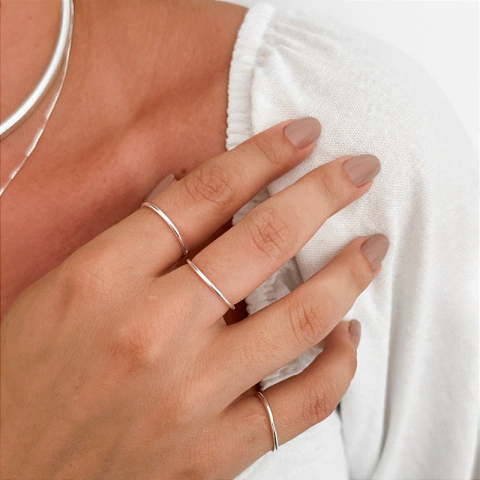 Anel Regulável Liso - Banhado Prata 925 - Antialérgico