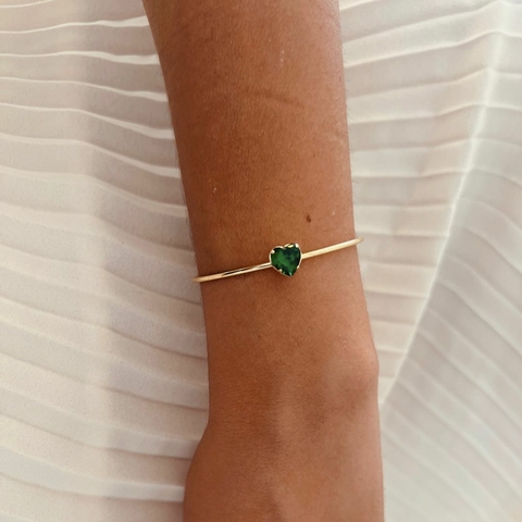 Bracelete Coração Verde - Banhado Ouro 18k - Antialérgico