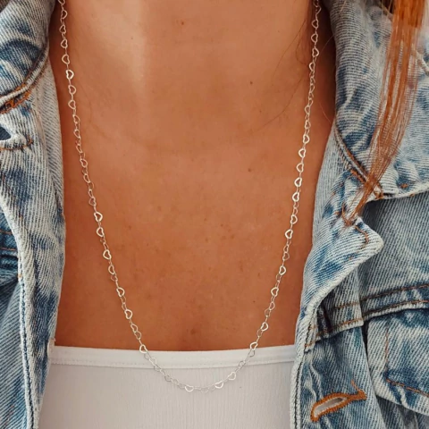 Colar Corações Elos - Banhado Prata - Antialérgico