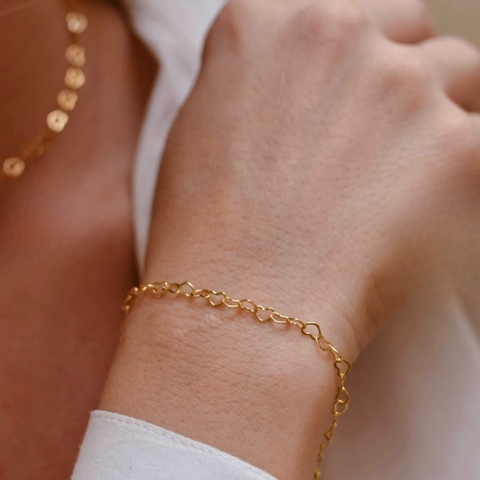 Pulseira Corações - Banhado Ouro 18k - Antialérgico