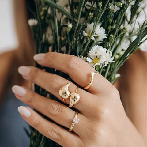 Anel De Gotas - Banhado Ouro 18k - Antialérgico