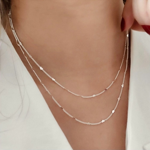 Colar Duplo Mini Coração - Banhado Prata 925 - Antialérgico