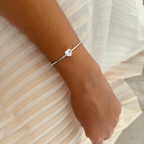 Bracelete Coração Cristal - Banhado Prata 925 - Antialérgico