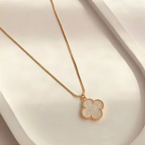 Colar Trevo - Branco - Banhado Ouro 18k - Antialérgico