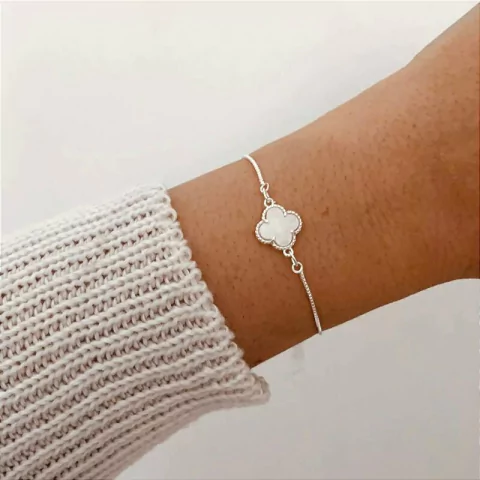 Pulseira Trevo - Branco - Banhado Prata 925 - Antialérgico