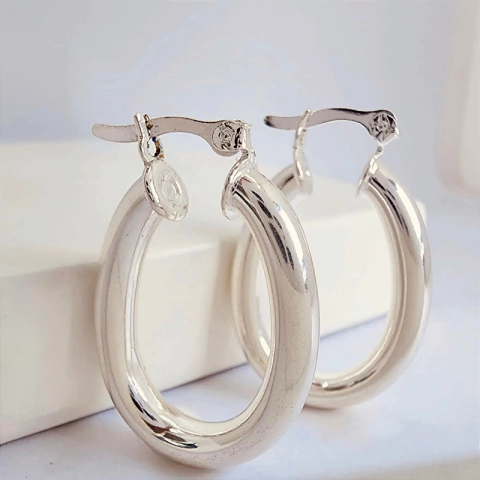 Argola Oval - Banhado Prata 925 - Antialérgico