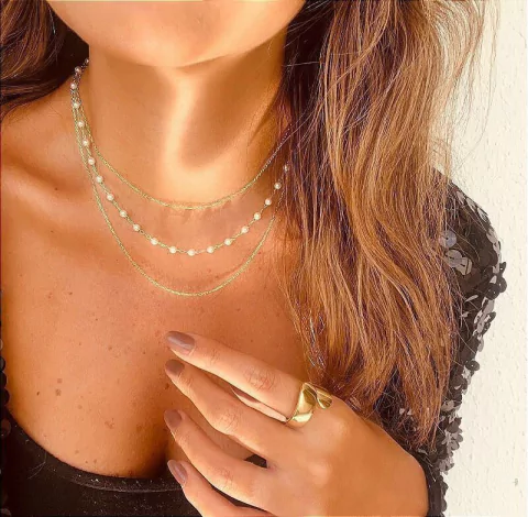 Colar Triplo Pérola - Banhado Ouro 18k - Antialérgico