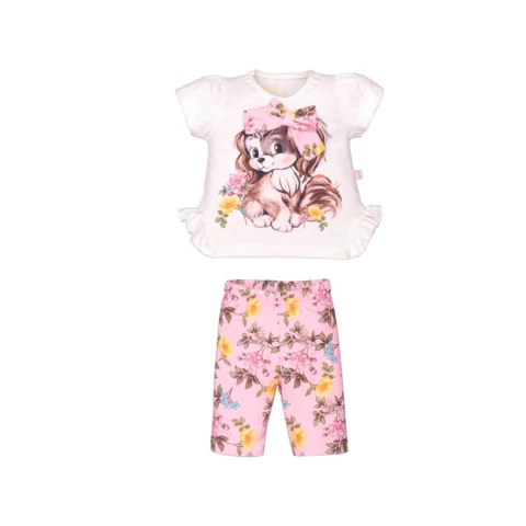 Conjunto Infantil Menina Marfim Aurora Floral Cachorrinha