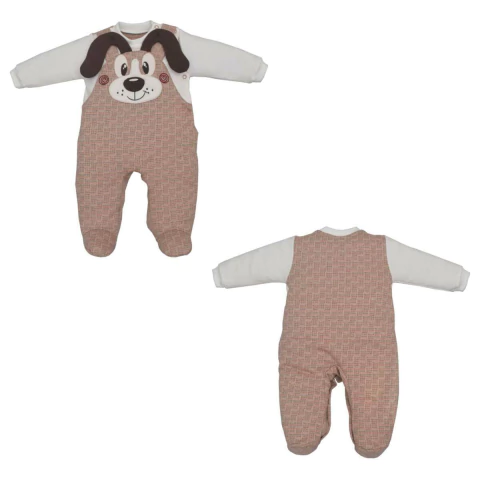 Macacão Bebê Menino Longo Tricô Bordado Cachorro Upi Uli