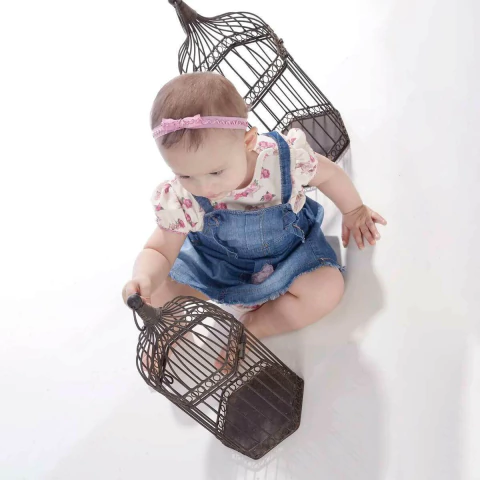 Vestido De Bebê jardineira C/2 Body suedine/jeans Alice