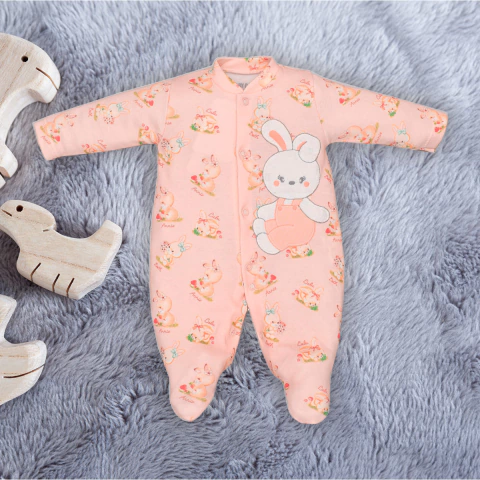 Macacão Manga Longa Suedine Bebê Menina Coelhas Rosa Upi Uli