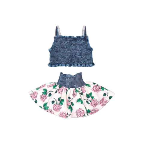 Conjunto Infantil Menina Azul Verão Marina Jeans Floral