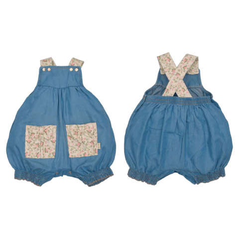 Banho De Sol Jardineira Jeans Bebê Menina Azul Upi Uli