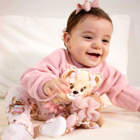 Conjunto Bebê Menina Blusa e Calça Estampa Ursinha Upi Uli
