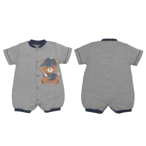 Macaquinho Curto Bebê Urso Baseball Mescla Verão Upi Uli