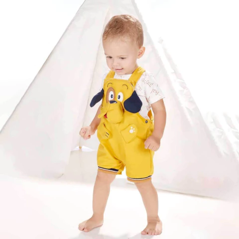 Banho De Sol Com Body Bebê Menino Suedine Bordado Upi Uli