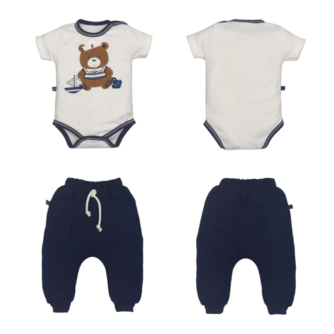 Conjunto Body Culote Suedine Bebê Menino Azul Marinho Talles