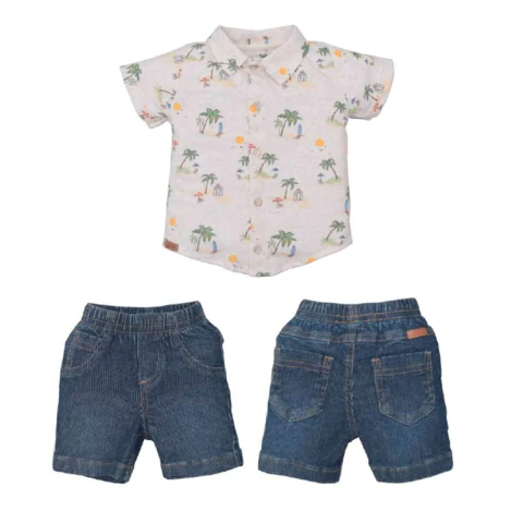 Conjunto de Bebê Camisa com Shorts Bege Lorenzo