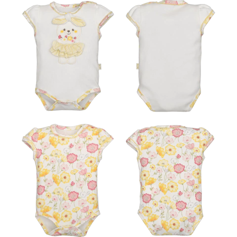 Kit Body Bebê Menina 2 Peças Ilana Coelhinha Amarelo Branco