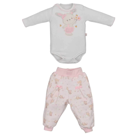 Conjunto Body Com Culote Bebê Menina Marfim Stefani Coelha