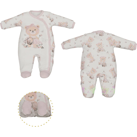 Macacão Pezinho Manga Longa Bebê Menina Marfim Ana Kelly