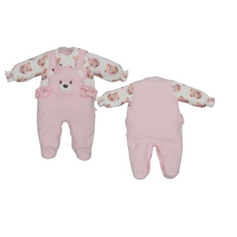 Macacão Bebê Menina Plush Inverno Rosa Ana Sofia Ursinho