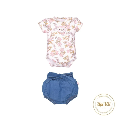 Bebê Body Tapa Fralda Bebê Menina Jeans Estampado Upi Uli