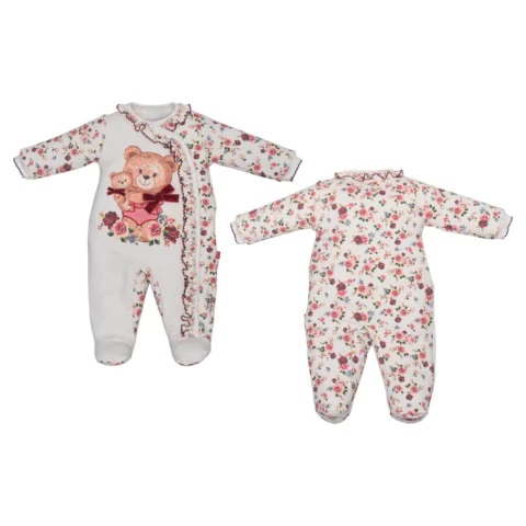 Macacão Pezinho Manga Longa Bebê Menina Marfim Beatriz