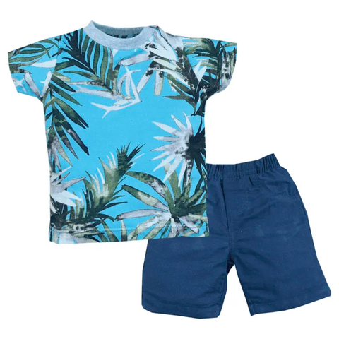 Conjunto Camisa Short Bebê Menino Algodão Estampado Upi Uli