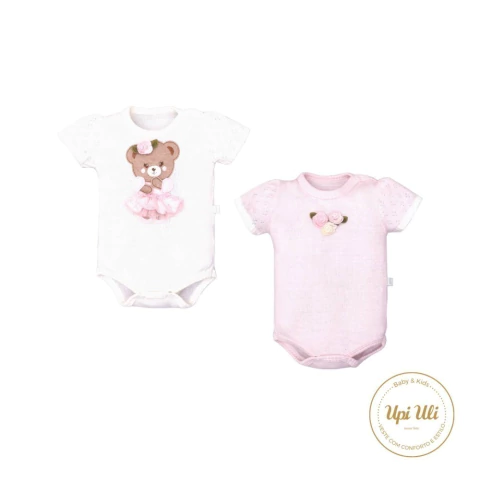Kit Body Bebê Menina Suedine Estampado Ursinha Upi Uli