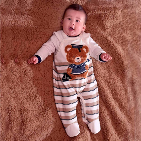 Conjunto Macacão Body Manga Longa Bebê Menino Marfim Nate
