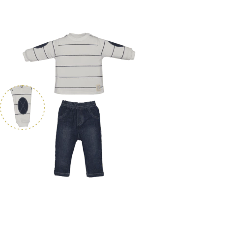 Conjunto Infantil Marfim Longo Augusto Jeans Listrado