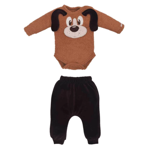 Conjunto Body Com Culote Bebê Menino Caramelo Hugo Cachorro
