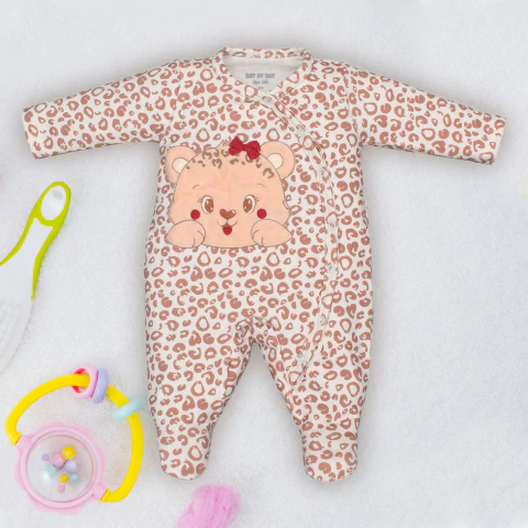 Macacão Molecotton Bebê Menina Estampado Onça Marfim Upi Uli