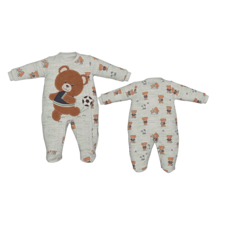 Macacão Pezinho Manga Longa Bebê Menino Verde Ursinho Erick