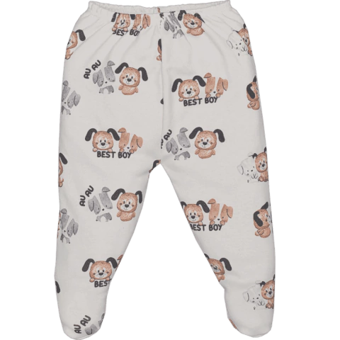Culote Com Pé Bebê Menino Suedine Marfim Hugo Cachorrinho