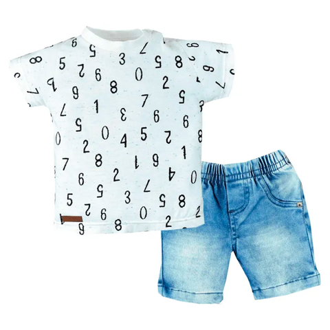 Conj. infantil T-Shirt Meia Malha/Jeans Numbers Boy