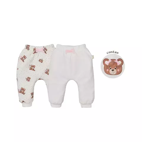 Kit 2 Peças Culote Bebê Menina Ursinha Com Lacinho Upi Uli