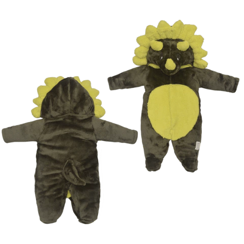 Macacão Divertido Verde Pelúcia Inverno Dino Infantil